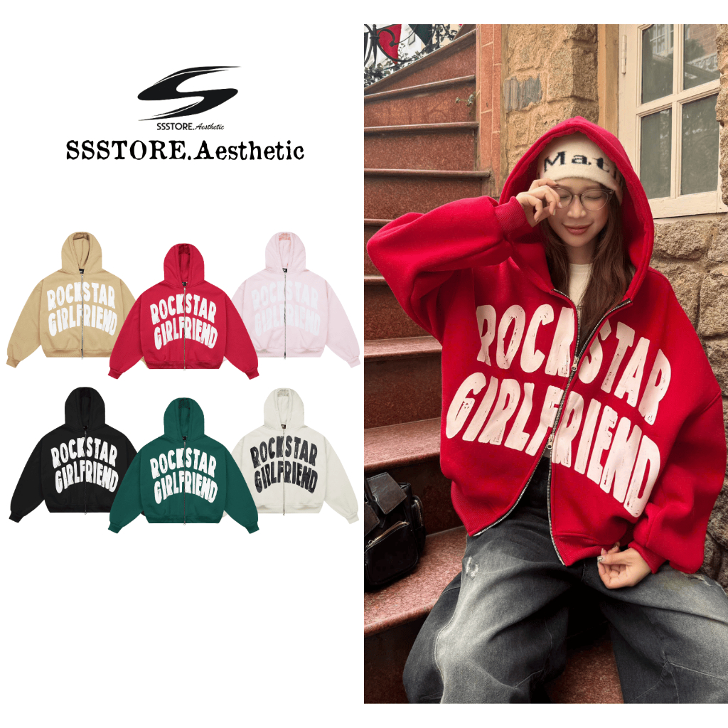 [SẢN PHẨM MỚI] Áo Khoác Zip 2 Chiều ROCKSTART Big Font Boxy Unisex Nam Nữ Nhiều Màu | SSSTORE.Aesthe