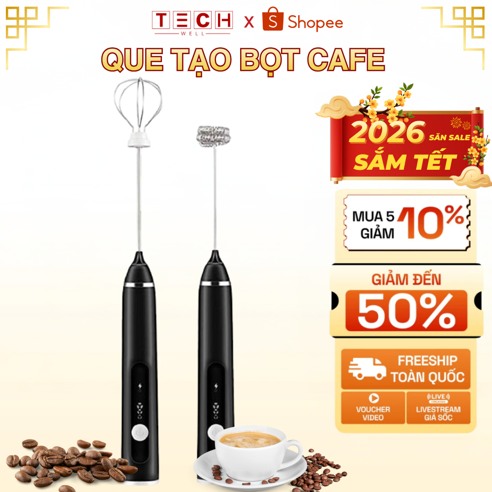 Máy Tạo Bọt Cà Phê Máy Đánh Trứng Cầm Tay Mini Không Dây Đa Năng 3 Chế Độ