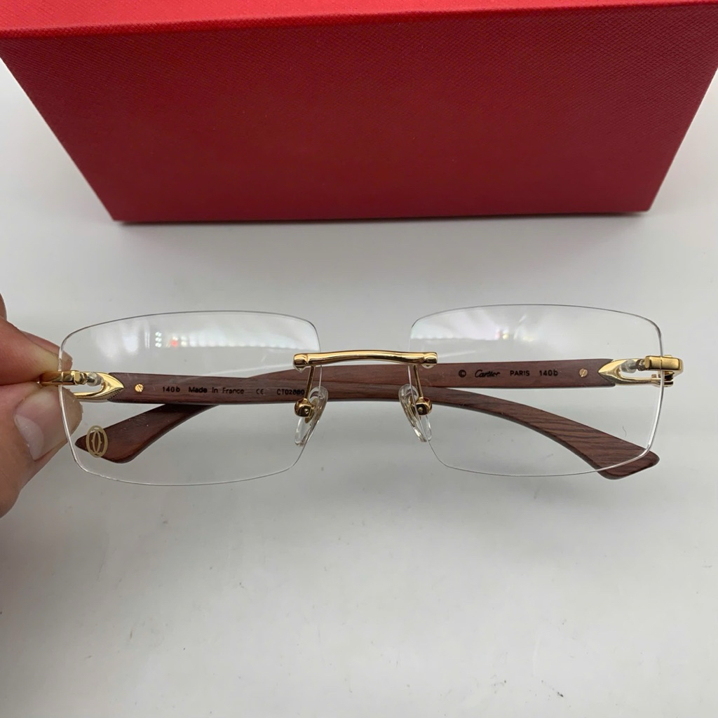 Gọng kính cận vân gỗ mạ vàng cao cấp