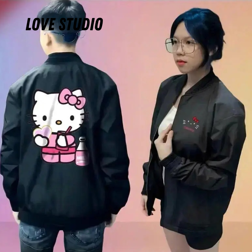 Áo khoác bomber hello kitty nam nữ họa tiết gấu dễ thương cute, chất liệu dù 2 lớp thu đông - Lovest