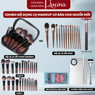   QUÀ:KHĂN NÉN  COMBO Bộ dụng Cụ Makeup Cơ Bản Cho Người Mới,Bộ Cọ 13 Cây Mini SHUSHU,Mút AMORTALS,Khay Tán Nền,Cọ Dẹt 