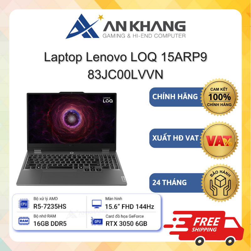 Laptop Lenovo LOQ 15ARP9 83JC00LVVN (R5-7235HS/16GD5/512GSSD/6G_RTX3050/15.6FHD-144Hz/W11SL) Chính h