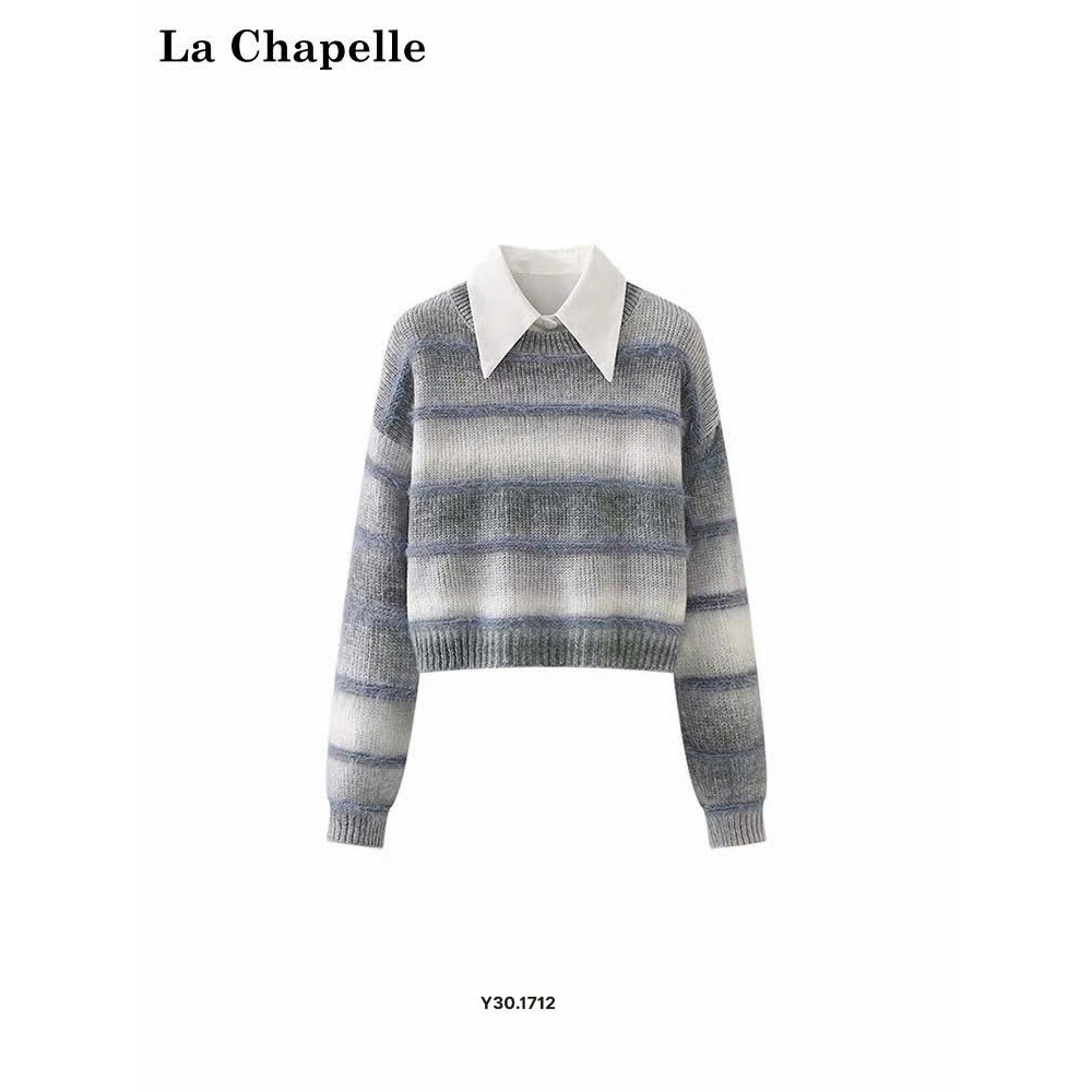 Ao len dệt kim dáng rộng kẻ sọc gradient  mix cổ sơ mi #𝐋𝐚 𝐂𝐡𝐚𝐩𝐞𝐥𝐥𝐞 M2212