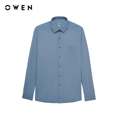 Owen - Áo sơ mi dài tay Regular Fit AR256048DT màu Xanh đậm chất liệu Knit cao cấp