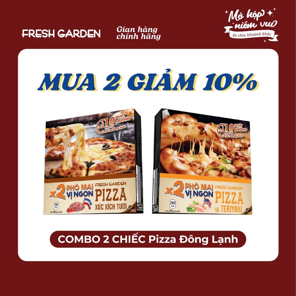 Combo 2 chiếc Pizza Đông Lạnh Fresh Garden, pizza đông lạnh, phô mai thơm ngậy, 120g, 220g