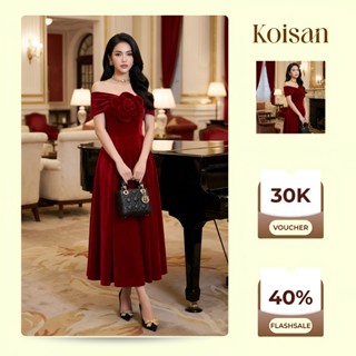  Váy Trễ Vai Dáng Xoè KOISAN Chất Liệu Nhung Mềm Đính Hoa Hồng To Nổi Bật 21057207-3 