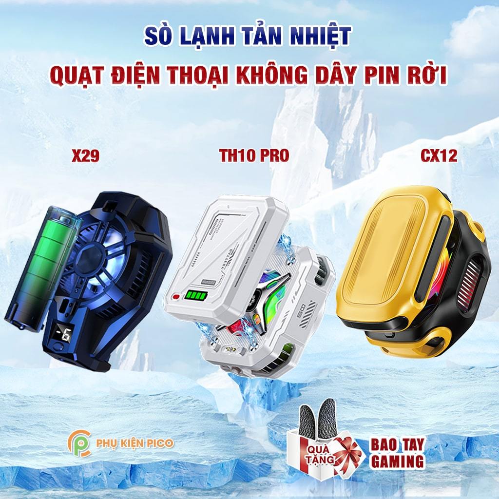 Quạt tản nhiệt điện thoại sò lạnh không dây X29 / CX12 - Quạt sò tản nhiệt lạnh TH10 Pro có pin rời