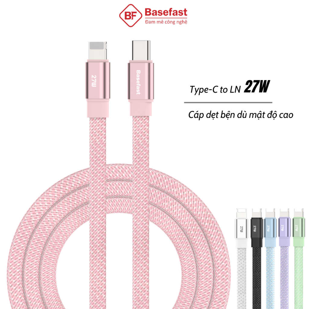 Dây sạc nhanh 20W Basefast cáp sạc PD27W bện dù siêu bền dùng cho Phone Xs 11 12 13 14 pro max ...