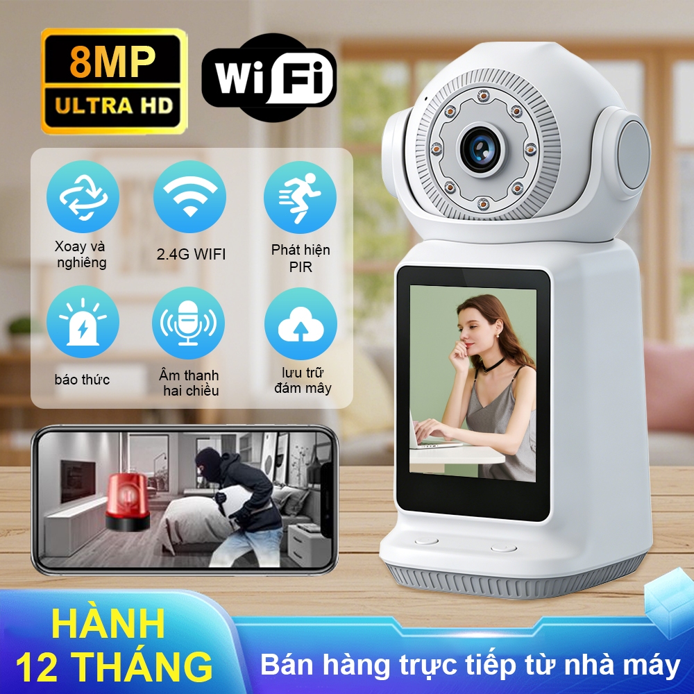 LuminAI Camera Wifi camera cuộc gọi video Xoay 360 độ, Siêu nét 2K, gọi video trực tiếp, Có màn hình