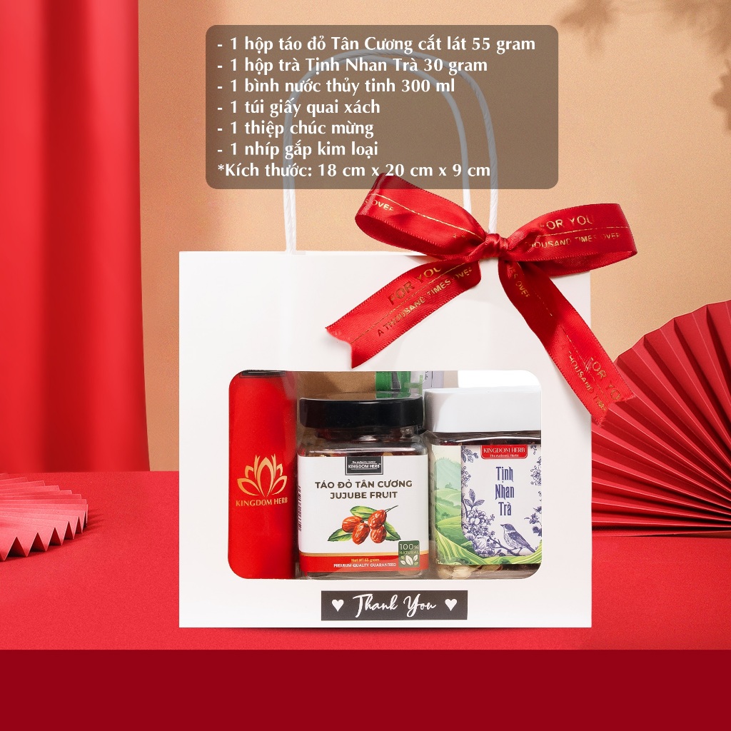 Bộ quà tặng sức khỏe cao cấp, set quà tặng đông trùng hạ thảo, táo đỏ, kỷ tử chính hãng Kingdom Herb