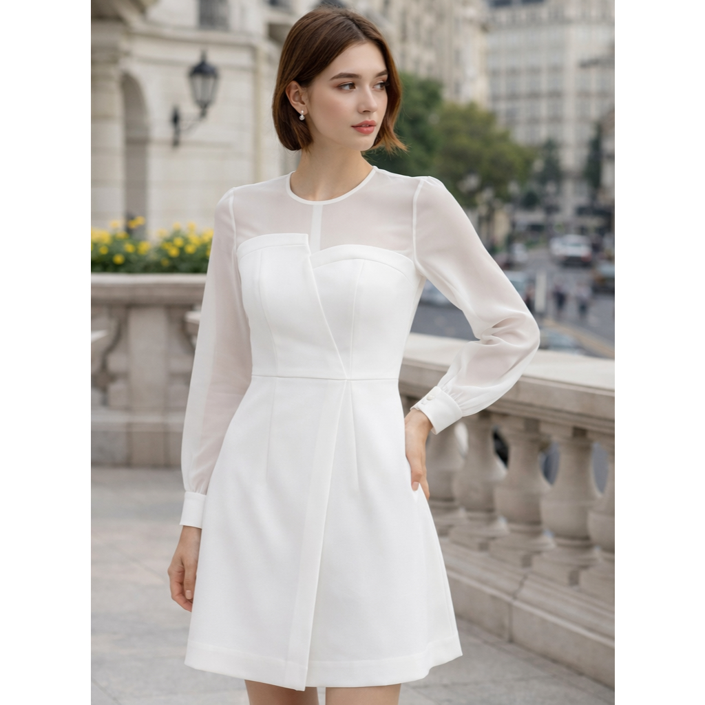 💝SIÊU 𝑹𝑬̉💝 ĐẦM TRẮNG PHỐI VOAN NỮ TÍNH JM DRESS SIZE M