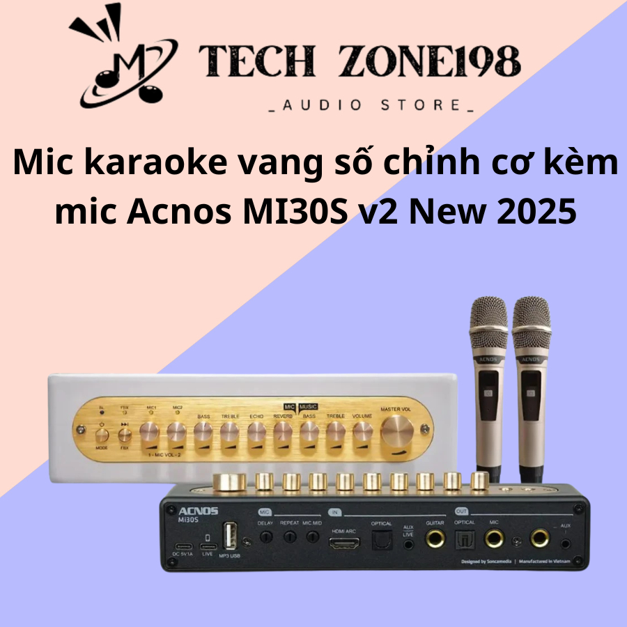 Mic karaoke vang số chỉnh cơ kèm mic Acnos MI30S v2 New 2024 FM và Livestream - Hàng chính hãng