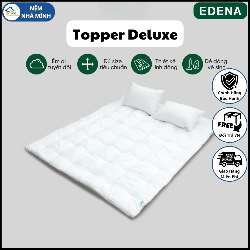 Topper Deluxe EDENA, Tấm Lót Nệm, Tấm Làm Mềm Nệm, Nhiều Màu Sắc - Hàng Chính Hãng