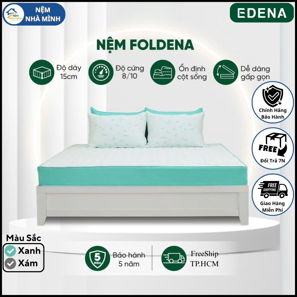 Nệm Bông Ép Foldena EDENA, Nệm Bông Ép Gấp 2 - Hàng Chính Hãng