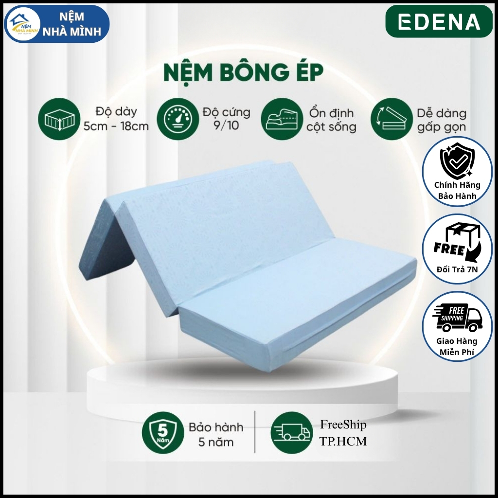 Nệm Bông Ép, Nệm Gấp 3 EDENA, Màu Sắc Ngẫu Nhiên - Cao Cấp, Chính Hãng