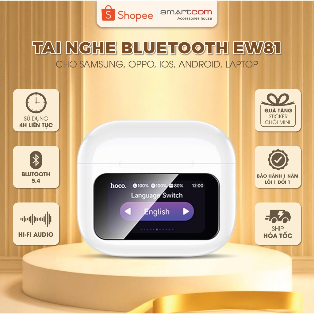 Tai nghe Bluetooth v5.4 EW72, EW81 Hoco - Màn hình cảm ứng - Chống ồn chủ động