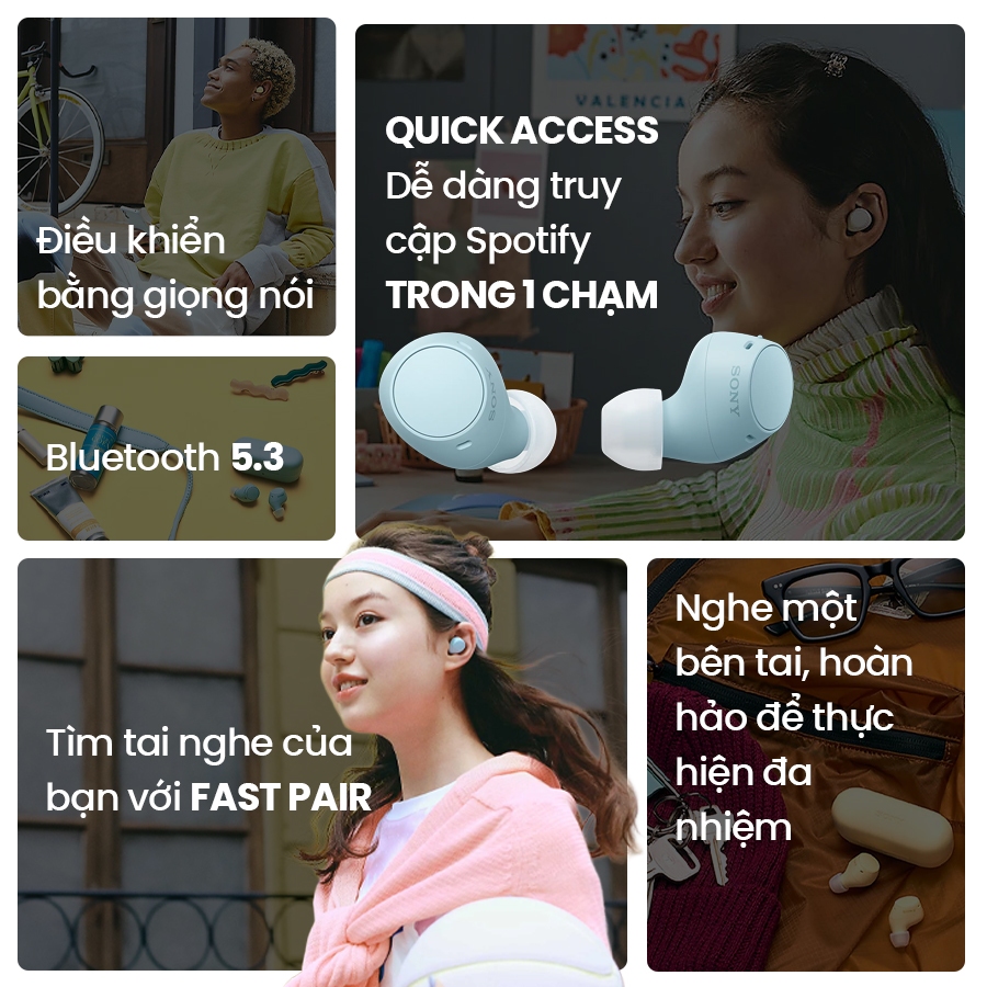 Tai nghe Bluetooth Sony WF-C510 pin 22h, kết nối đa điểm, chống nước IPX4, âm thanh 360 độ | BigBuy360 - bigbuy360.vn