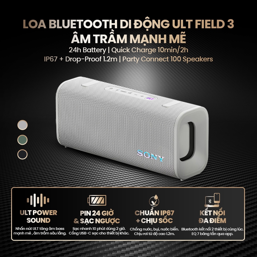 Loa bluetooth bass mạnh Sony ULT FIELD 3 SRS-ULT30 chống nước IP67, pin 24 giờ, sạc nhanh | BigBuy360 - bigbuy360.vn