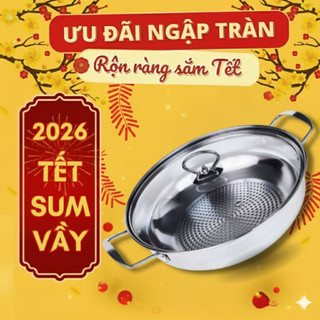  Nồi lẩu inox 304 Nkmedia đáy từ size 30cm dùng trên mọi loại bếp phù hợp ăn lẩu xào nấu thực phẩm 