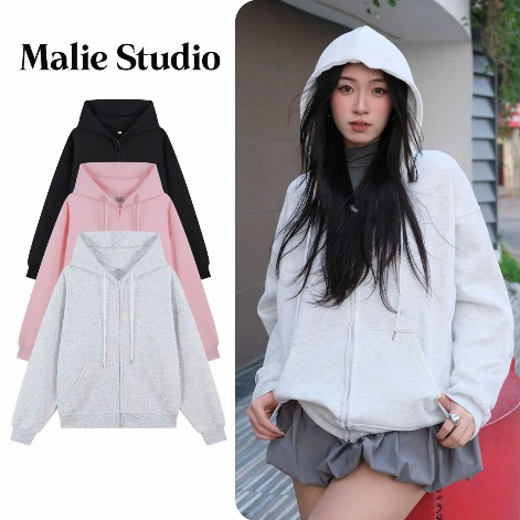 Áo Nỉ Khóa Kéo MALIE STUDIO 2 Túi Hông Chất Nỉ 2 Da Dày Dặn Giữ Ấm Tốt Mềm Mịn Form Rộng MAN05