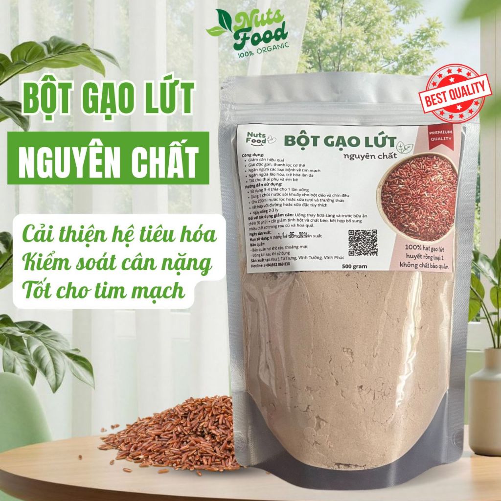Bột Gạo Lứt Đỏ Nguyên Chất Nuts Food - Giảm Cân, Thanh Lọc, Làm Đẹp Da
