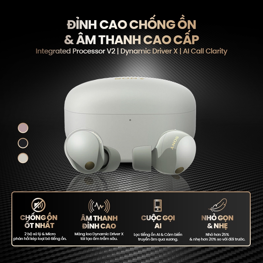 Tai nghe bluetooth Sony WF-1000XM5 chip V2, chống ồn chủ động ANC, kháng nước IPX4, thiết kế nhỏ gọn | BigBuy360 - bigbuy360.vn