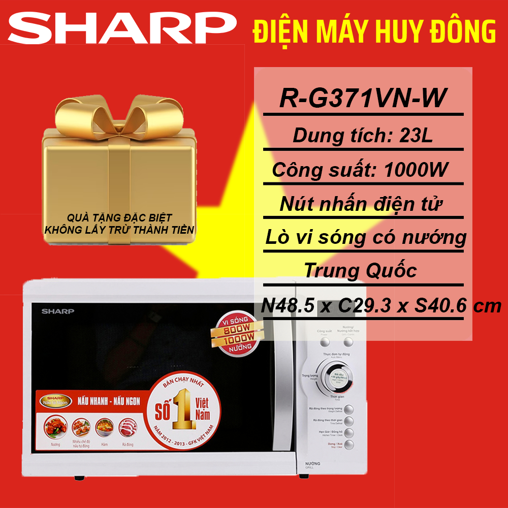 Lò Vi Sóng Có Nướng Điện Tử Sharp R-G371VN-W - 23 Lít - Hàng chính hãng