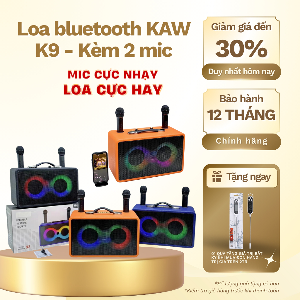 Loa bluetooth K9 M4402 On-The-Go - Kèm 2 mic cực chất, bass sâu, Pin Trâu - Bảo hành 12 tháng