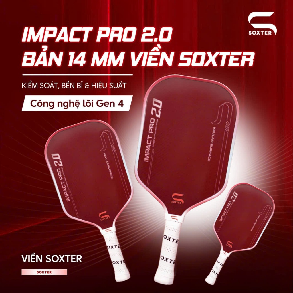 [CHÍNH HÃNG](Tặng bao vợt, cuốn, dán viền) Vợt Pickleball Soxter Impact Pro 2.0 Mặt Kevlar Dupont,Tr