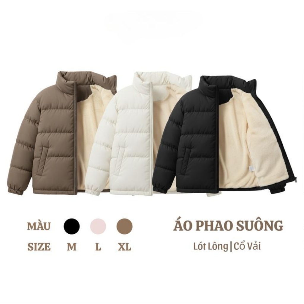 Áo Phao Nam Nữ , Áo Khoác Phao Nữ Unisex Form Rộng Áo Phao Béo Dáng Xuông Áo Khoác Phao Mùa Đông