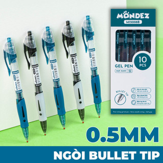  Hộp 10 Bút Gel Bấm Có Ruột Gel Thay Thế Bút Gel Béo MONDEZ Ngòi 0.5mm Mực Xanh Đen Viết Siêu Trơn Không Gai M15008 