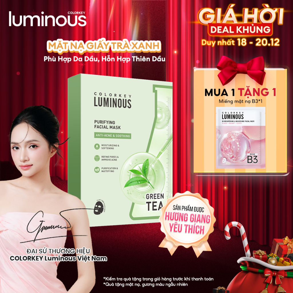 [HƯƠNG GIANG YÊU THÍCH] Mặt nạ giấy trà xanh COLORKEY LUMINOUS BHA hỗ trợ giảm dầu mun 25ml/Miếng | BigBuy360 - bigbuy360.vn