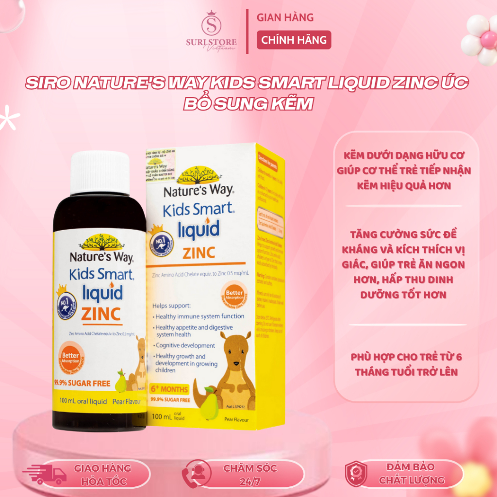 SURI STORE - Siro Nature's Way Kids Smart Liquid Zinc Úc bổ sung kẽm - 6M+ - 100ml