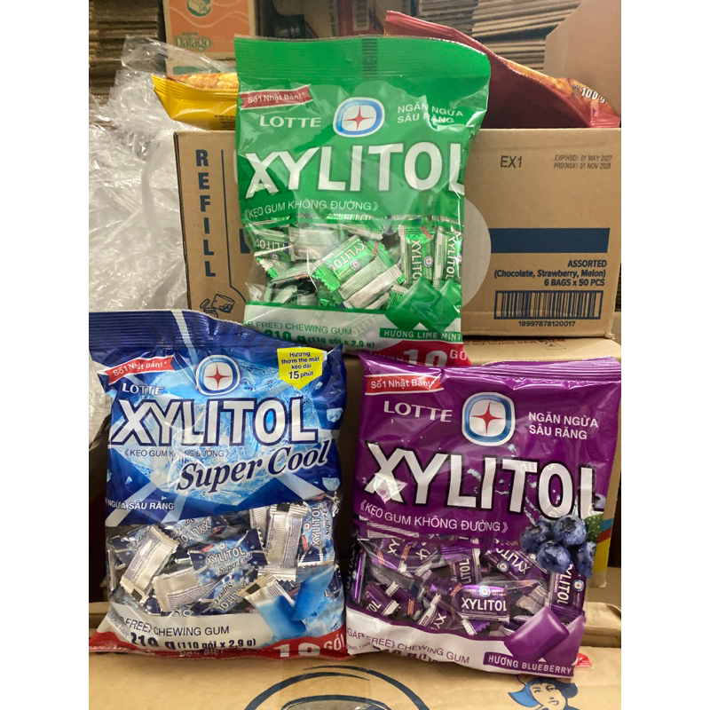 KẸO GUM KHÔNG ĐƯỜNG XYLITOL COOL, VIỆT QUẤT, CHANH BẠC HÀ Gói 159,9g (55 GÓI x2.9g)
