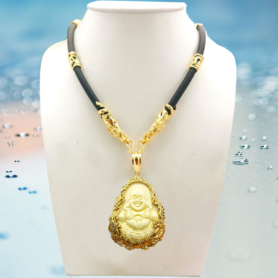 Bộ dây chuyền trang sức bộ dây cao su kèm mặt phật vòng cổ nam mạ vàng 18k cao cấp bền đẹp