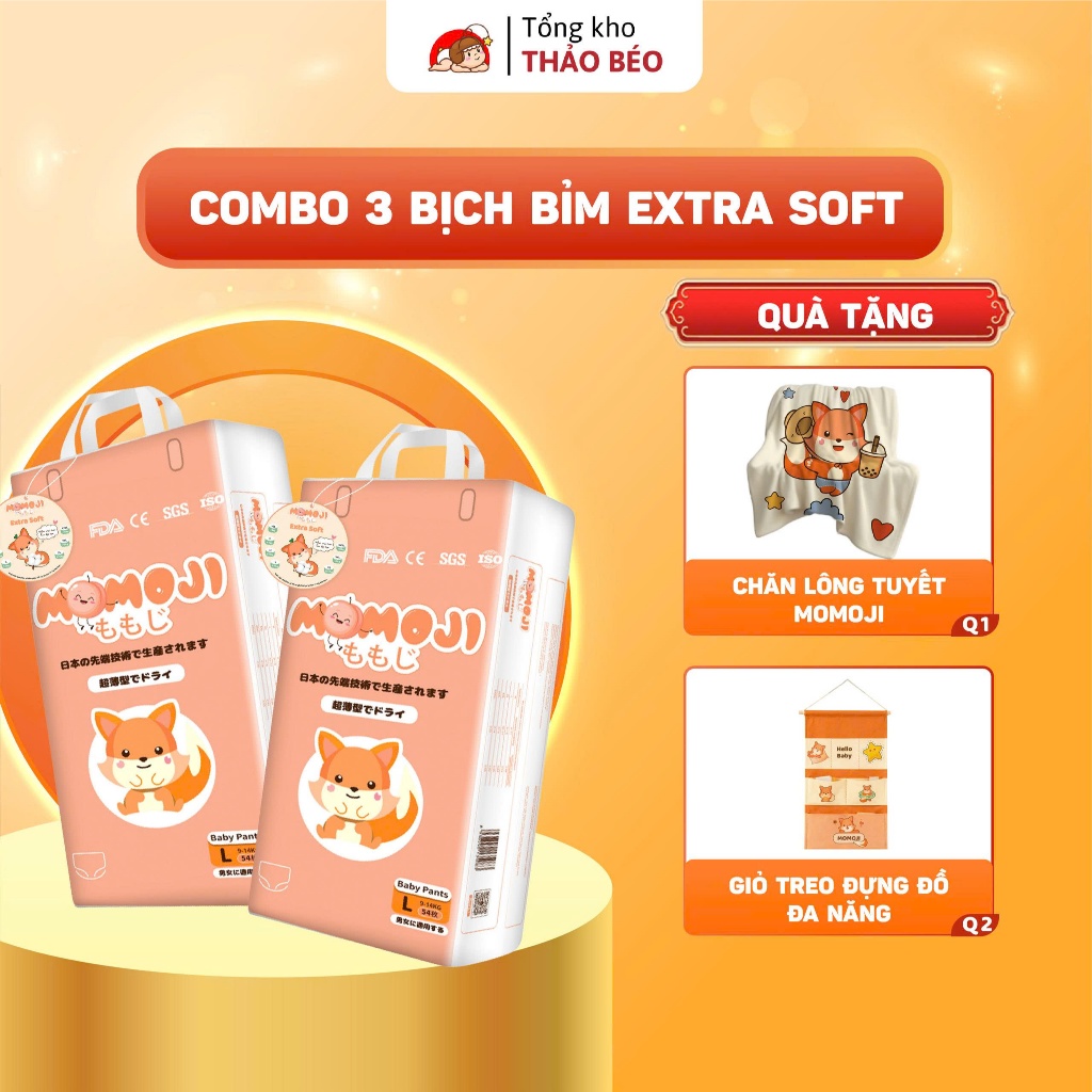 COMBO 3 TÃ QUẦN/DÁN MOMOJI EXTRA SOFT THOÁNG KHÍ,THOÁT ẨM TỐT GIÚP DA BÉ SƠ SINH KHÔ THOẢNG