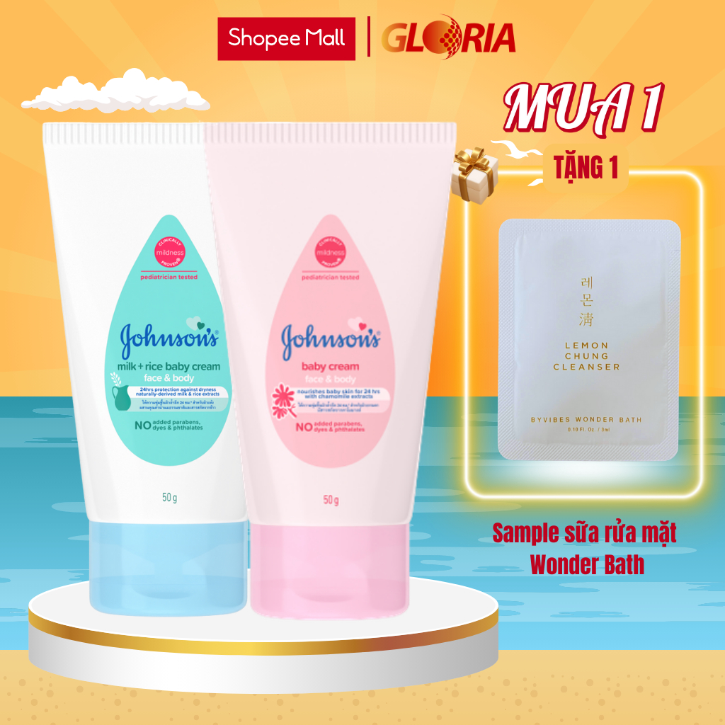 Kem Dưỡng Da Chiết Xuất Sữa Và Gạo Johnson's Milk And Rice Baby Cream 50g (Xanh/Hồng)