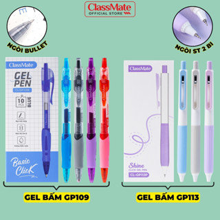 Hộp 10 Chiếc Bút Gel Bấm Classmate Ngòi 0.5mm, Bút Gel Đen Xanh Mực Chống Nước Cao Cấp Thiết Kế Basic Viết Trơn CL-GP109