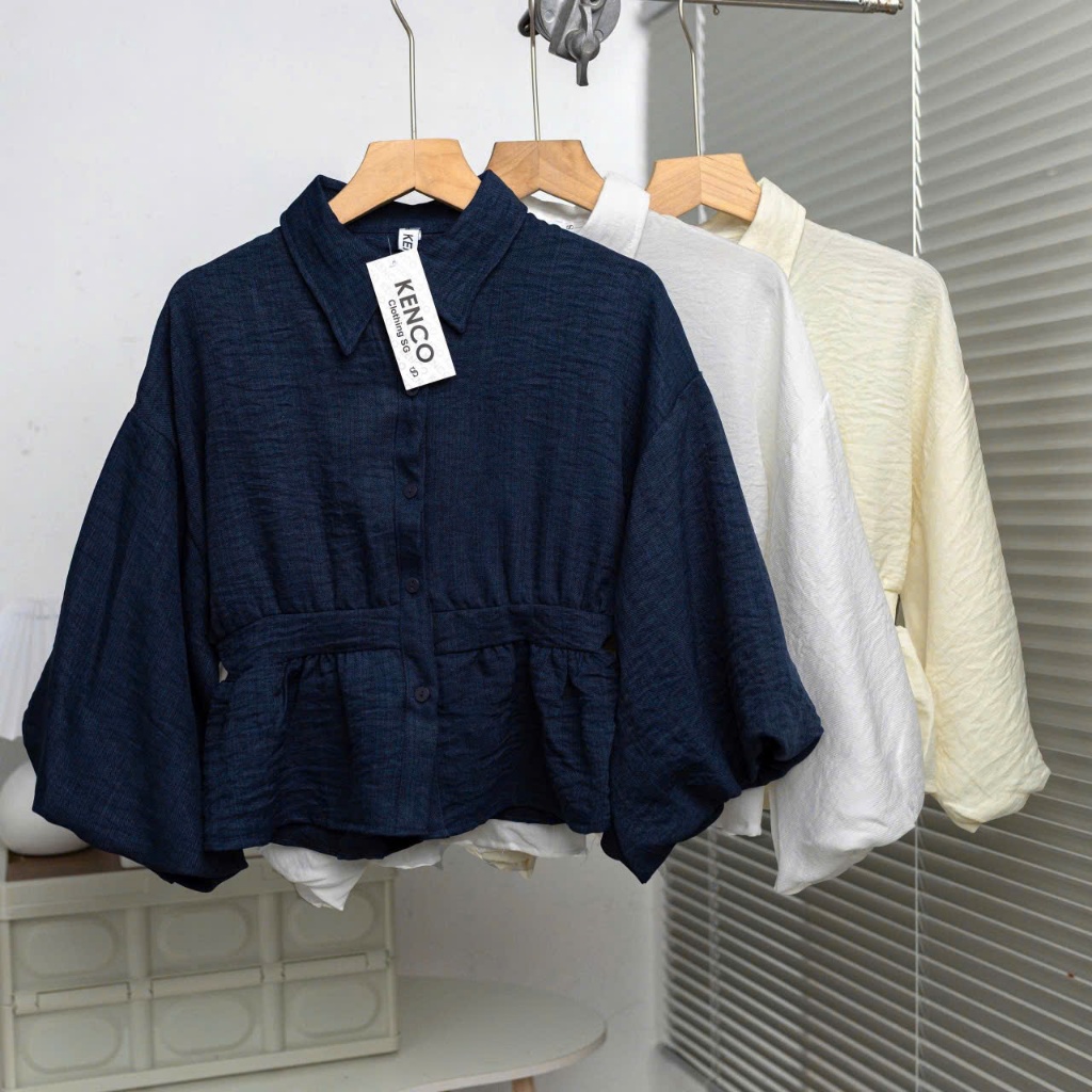 Áo Sơmi Bo Eo Lưng Chun Tay Bồng Cúc Dọc Đũi Hàn A3226 KENCO SHOP Thời Trang Nữ | BigBuy360 - bigbuy360.vn