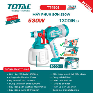 Máy Phun Sơn Cầm Tay TOTAL TT4506 - Công Suất 530W, Bình Chứa 1000ml, Độ Nhớt Tối Đa 130DIN-s - Hàng Chính Hãng