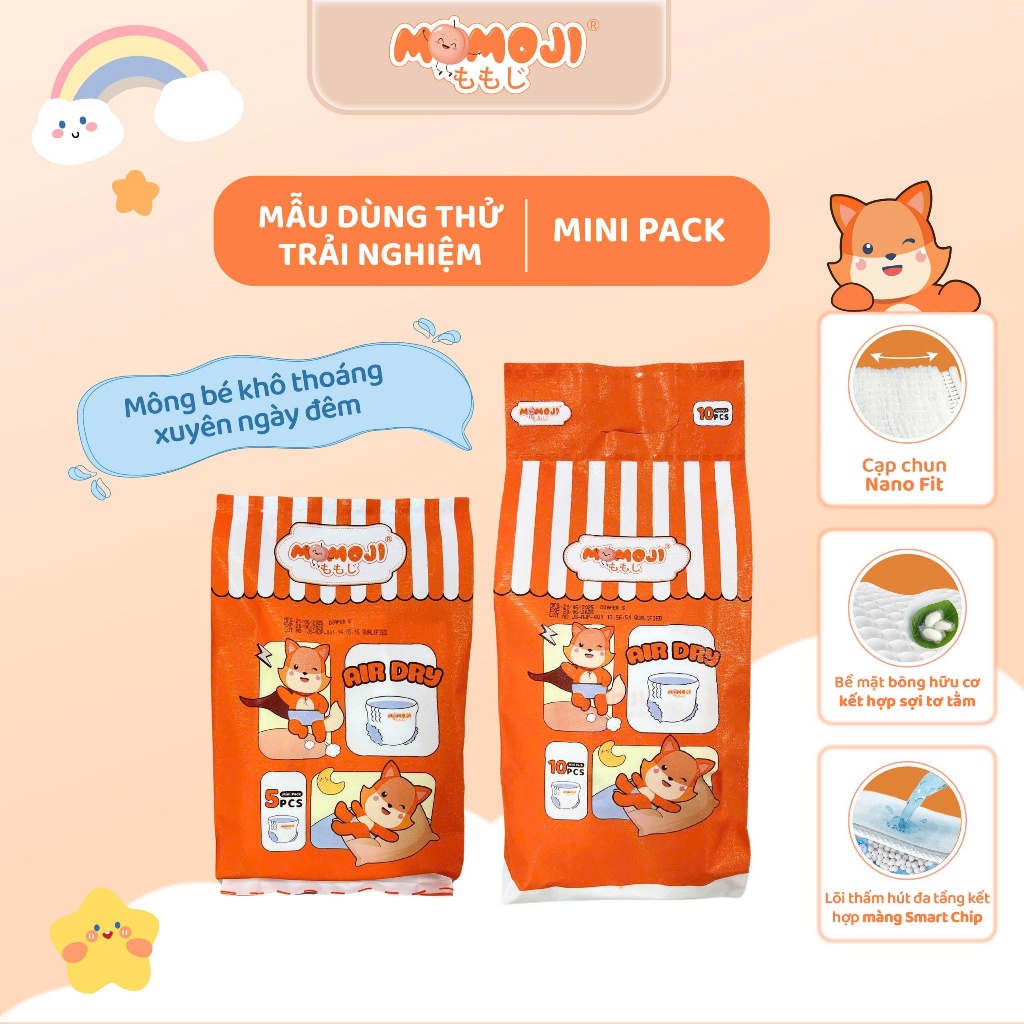 MẪU DÙNG THỬ MOMOJI AIR DRY CAO CẤP MỎNG MỀM, SIÊU KHÔ THOÁNG, THẤM HÚT TỐT CHO BÉ
