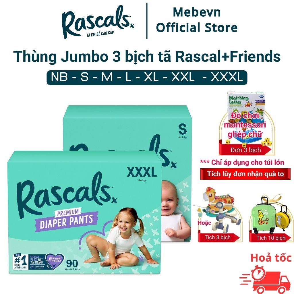  Thùng Jumbo 3 bỉm rascal friend tã rascal and friend NewZealand tã rascal and friends chính hãng 
