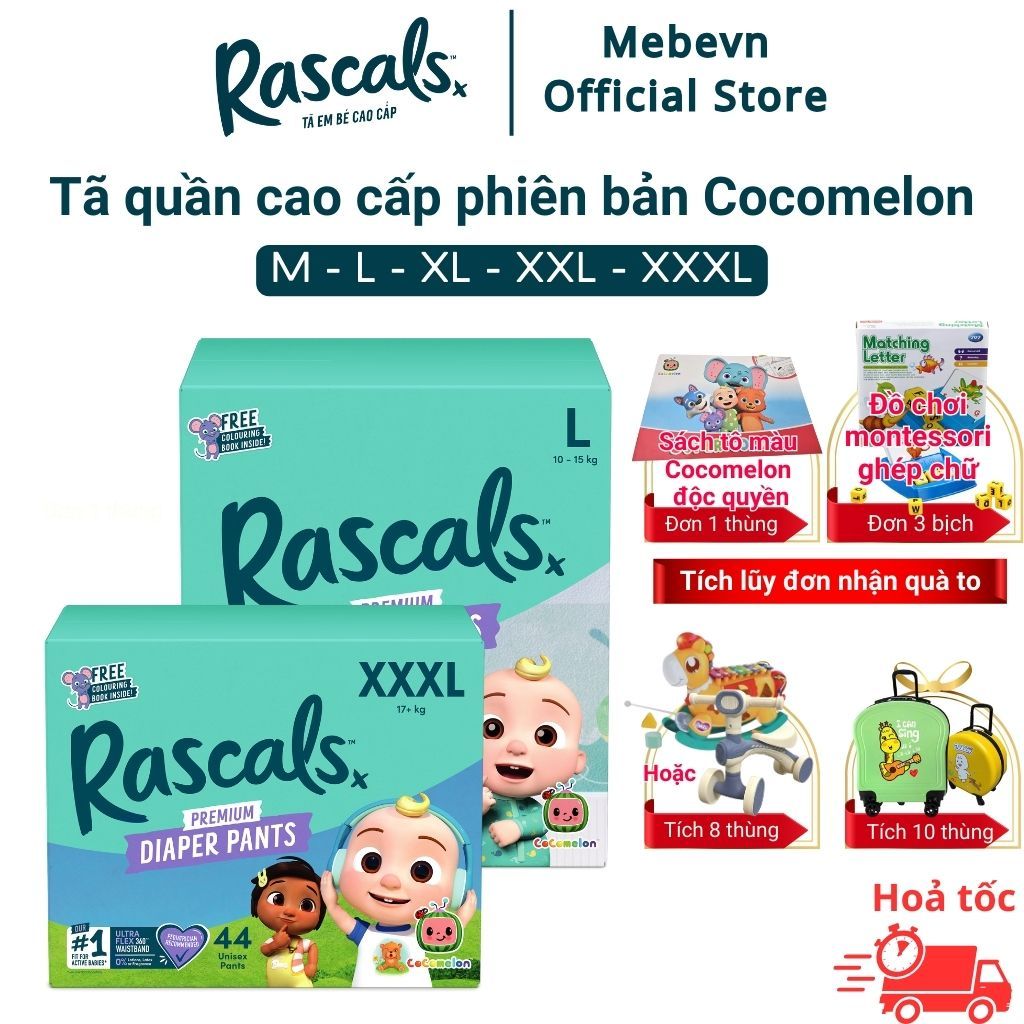  Tã quần cho bé Rascal and Friends Cocomelon bỉm cho bé cao cấp New Zealand thấm hút đến 12 tiếng 