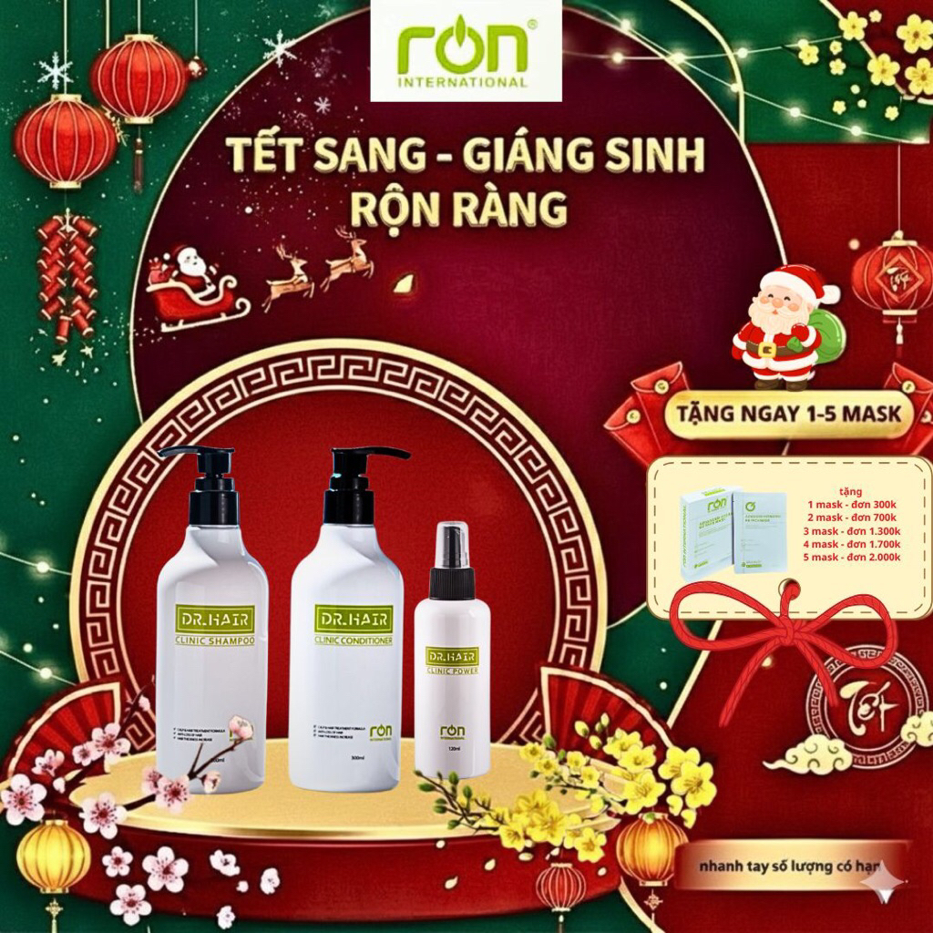 Bộ 3 Dầu Gội Ron - Xả - Xịt Dưỡng Kích Thích Mọc Tóc Dr Hair Clinic _ Ron Internationlal