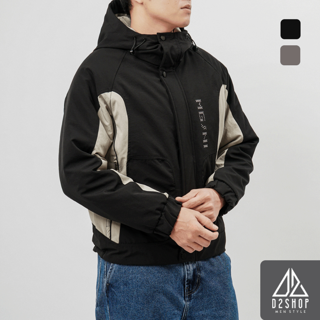 Áo Khoác Nam D2SHOP nón trùm, chần bông K-9808