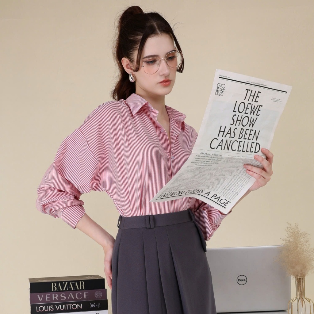 MGRACE – OLLY SHIRT Áo Sơ Mi Công Sở Nữ Chất Kate Cao Cấp, Dáng Dài Tôn Dáng, Phong Cách Hàn Quốc, T
