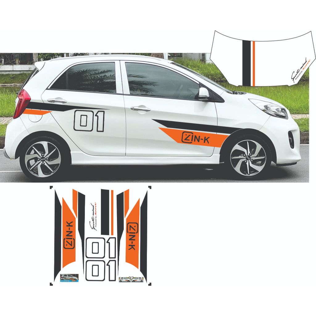 Tem họa tiết xe Morning Zin-K Racing - Tem dán sườn xe Kia Morning thể thao dán được các màu xe sơn 