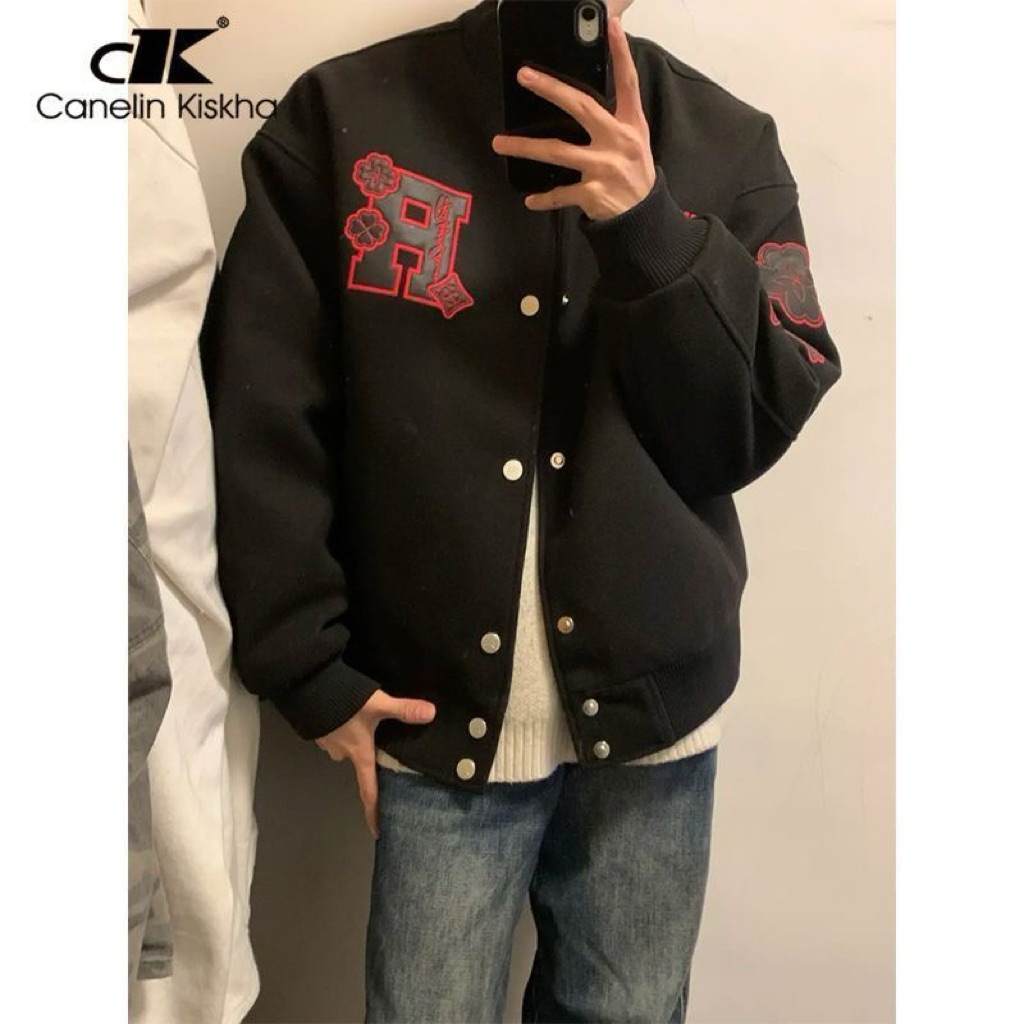 🧥 Áo Khoác Bóng Chày Kiểu Mỹ – Thêu Chữ Nổi, Dáng Rộng Thời Thượng Mùa Xuân & Thu N332