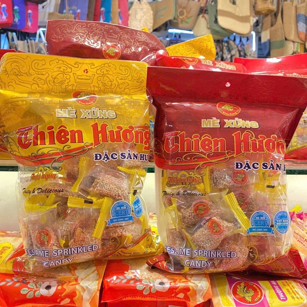 Kẹo mè xửng Thiên Hương, mè xửng chia từng cái nhỏ, mè xửng dẻo Thiên Hương, đặc sản Huế