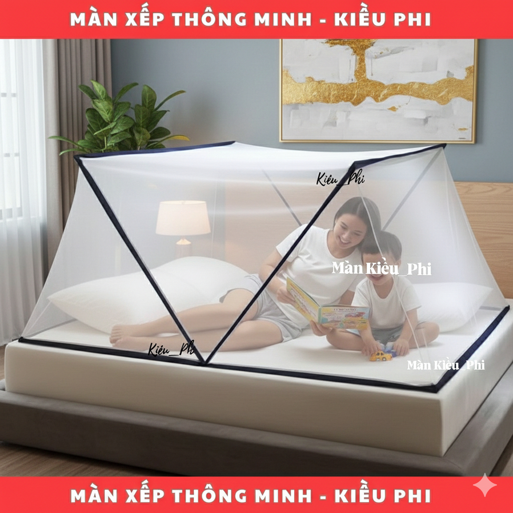 Màn ngủ chống muỗi chụp tự bung xếp thông minh gấp gọn  - Mùng tự bung người lớn cao cấp Kiều Phi